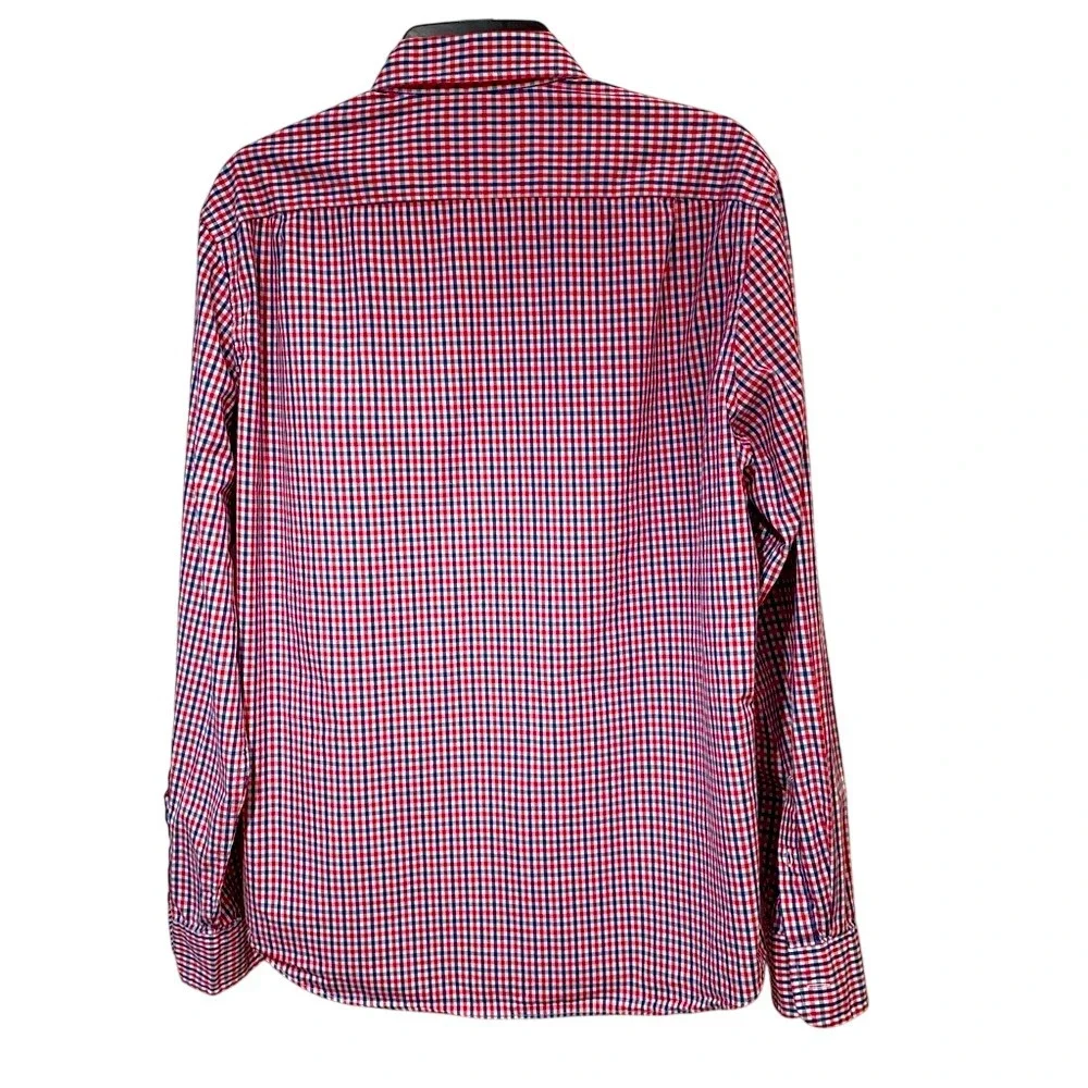 J. CREW. Red/White Checked, Long Sleeves Shirt.‎ Size L. 100% Cotton. Slim fit.